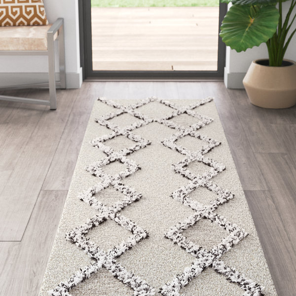 Mercury Row® Pappalardo Geometric Handmade Tufted Wool/Cotton Ivory